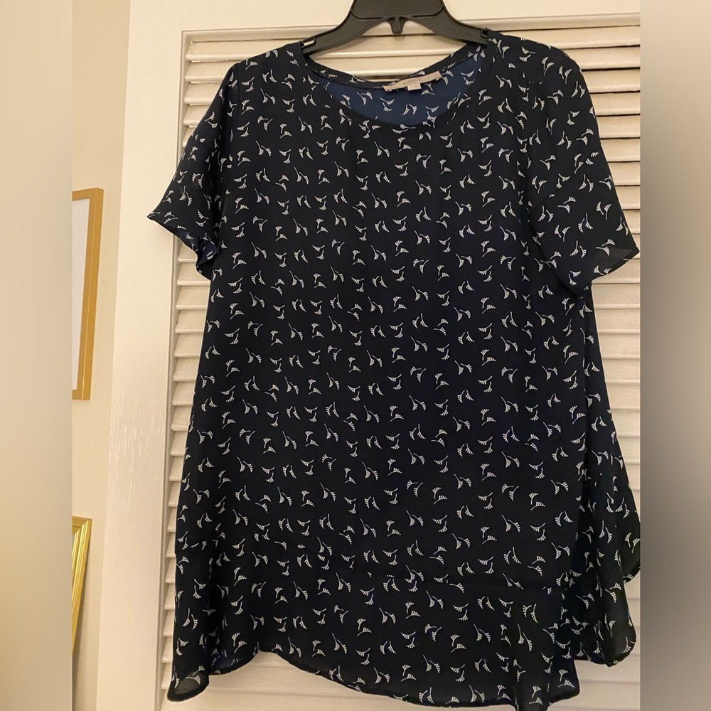 LOFT Navy Blue Short-Sleeve Printed Tunic